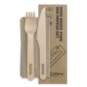 16cm Wood Knife, Fork & Napkin Set